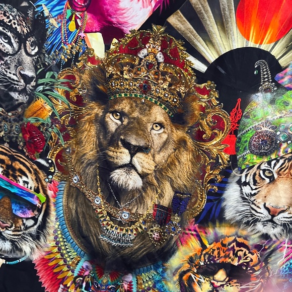 Camilla Silk Lion Large embellished Black Silk Scarf - Picture 2 of 5